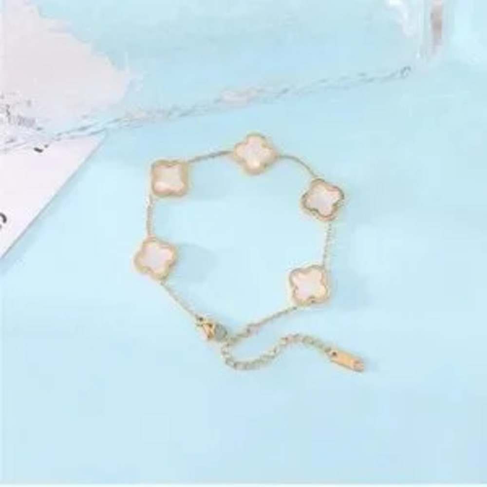 GOLD 18k Gold Plated Titanium Clover Charm Bracelet